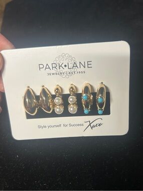Park Lane Gold-tone Earring Trio with White Pearls and Turquoise Accents